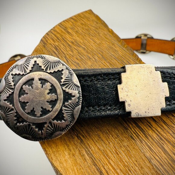 Vintage Navajo Sterling Silver Concho Belt — Signed JF — 14 Piece Set (30") - Picture 2 of 9